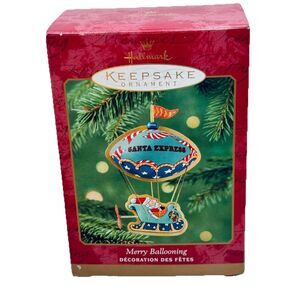 Hallmark Hot Air Balloon Tin Metal Ornament Santa Express Merry Ballooning w Box